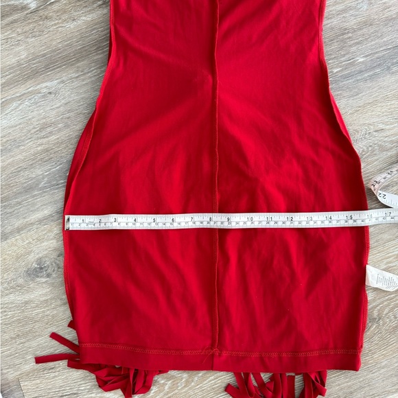 Red Retro Sheath Dress Size S Small Fringe Tassel Spaghetti Strap Peep Pt Toe - Picture 10 of 14